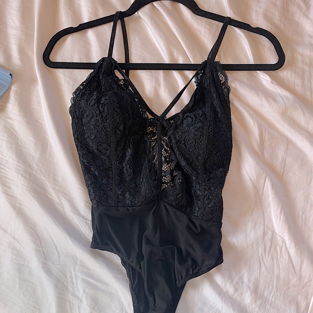 Black deep plunge Lacey onesie